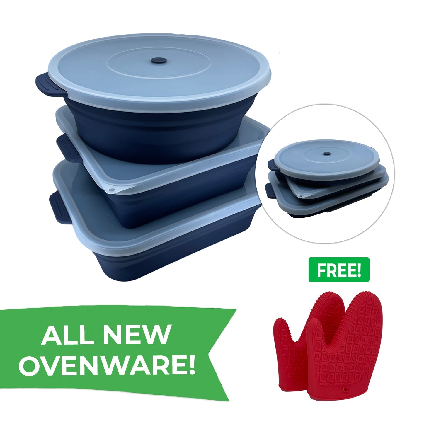 Jumbo Ovenware Set 6L, 6L & 7L (3-pc) with FREE Oven Mitts