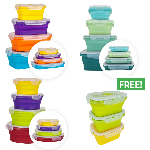 Flat Stacks Collapsible Silicone Food Storage Containers Special Signature Bundle Flat Stacks