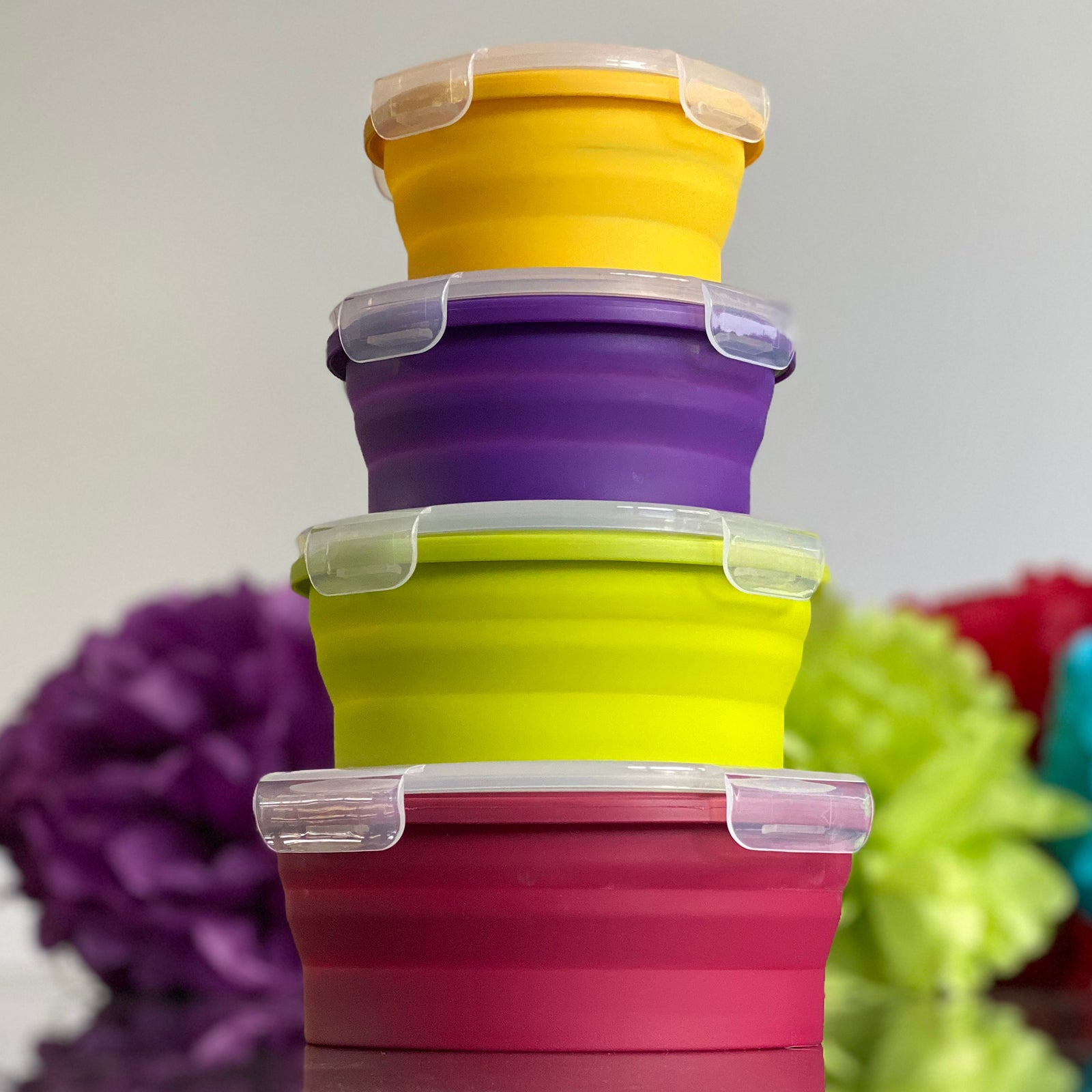Round Silicone Food Containers Fruit Set - 350, 540, 800 & 1200 ml Special Offer