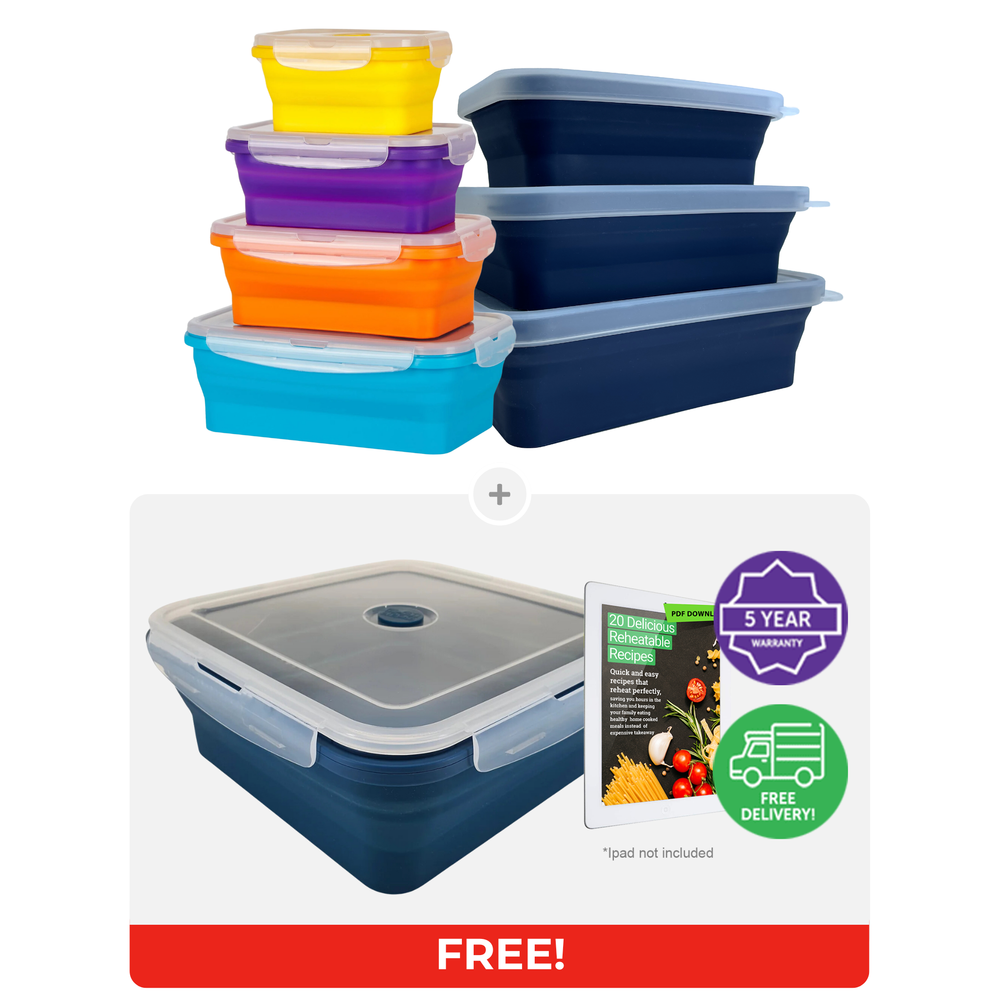 Signature Set + Air Fryer Ovenware Set + FREE Large Square 2.5L Container + e-Cookbook