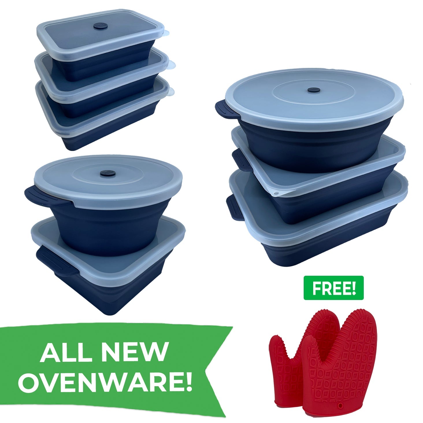 ALL SIZES Ovenware Set (8-pc) with FREE Oven Mitts