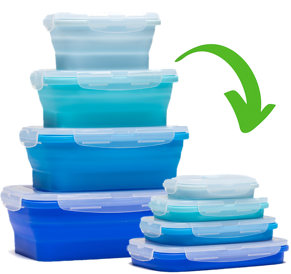 Flat Stacks Sea Set blue containers stacked open, then folded flat in front