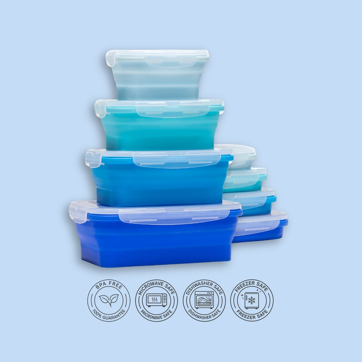 Rectangle Food Containers Sea Set (4-pc) — 350, 540, 800 & 1200 ml