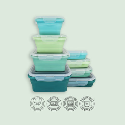 Square Food Containers Green Set (4-pc) — 350, 540, 800 & 1200 ml