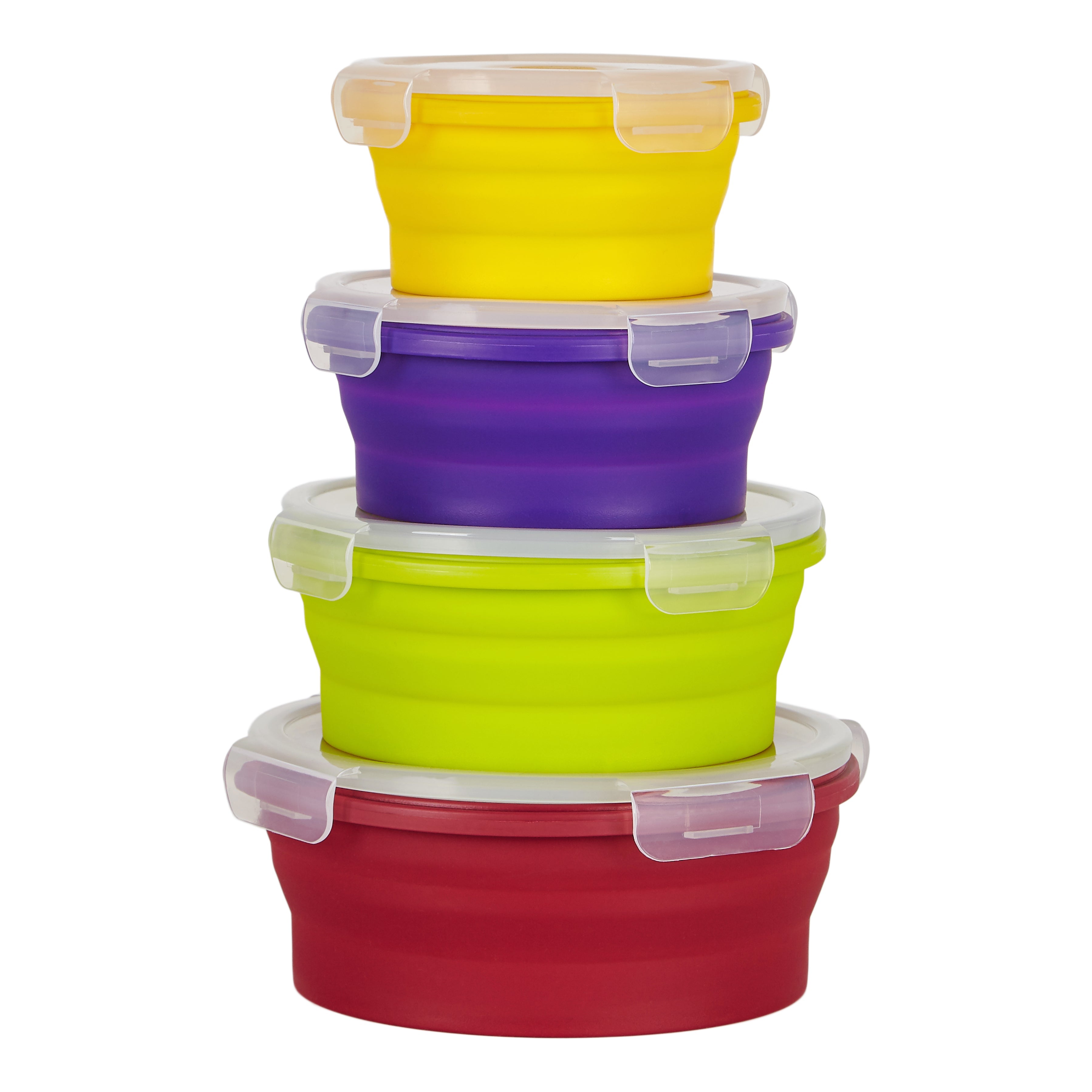 Flat Stacks Collapsible Silicone Food Storage Container Set of 4 Round ...